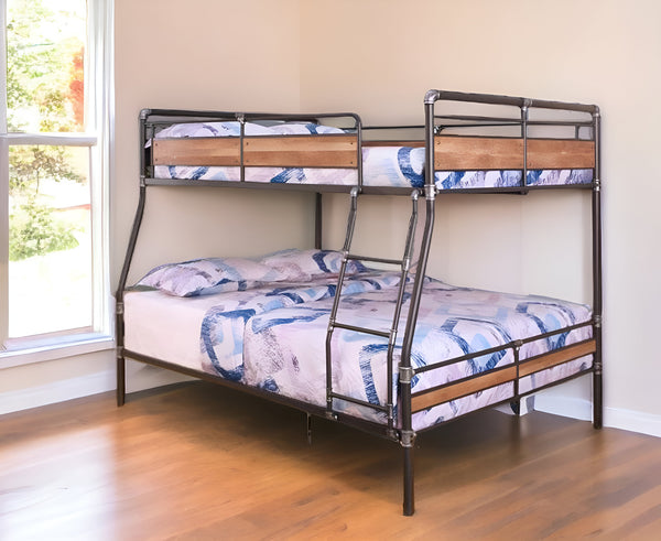 Homeroots Dark Brown Full Industrial Metal Bunk Bed  Metal 286146