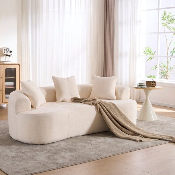 English Elm Crescent-shaped Cloud Sofa Three Seat Low Profile Chenille Living Room Curved Couch White W2012P375723