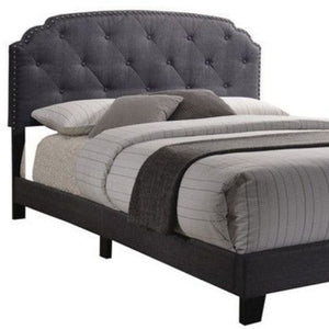 Homeroots Gray Wood And Tufted Linen Queen Bed Frame With Nailhead Trim  Wood 286159