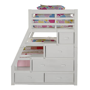 Homeroots 95" X 56" X 65" Twin Over Full White Storage Ladder And Trundle Bunk Bed  Wood 286160