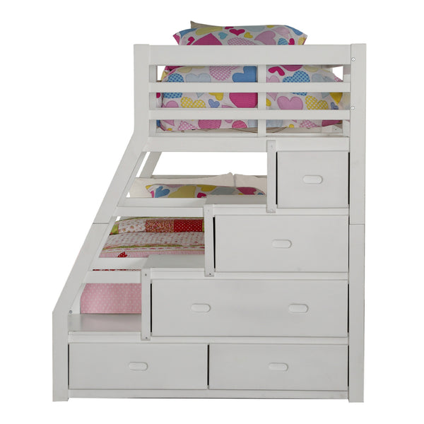 Homeroots 95" X 56" X 65" Twin Over Full White Storage Ladder And Trundle Bunk Bed  Wood 286160