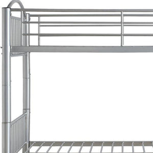 HomeRoots 78" Twin Over Twin Metal Bunk Bed – Space-Saving, Stylish Design with Safety Features for Kids' Rooms Silver 286164