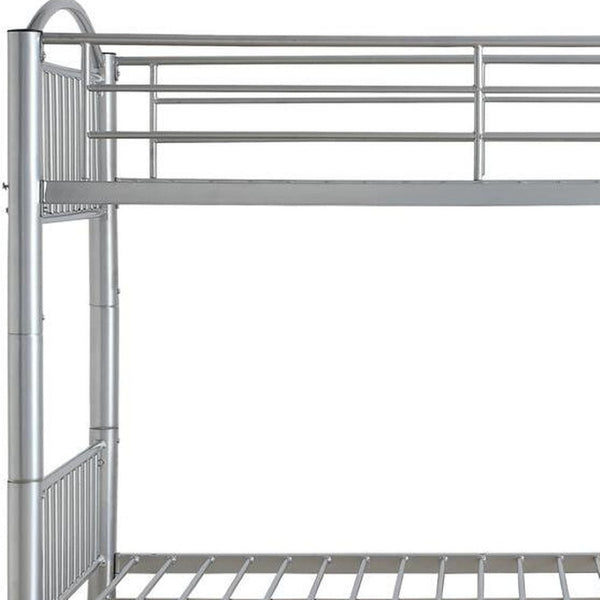 HomeRoots 78" Twin Over Twin Metal Bunk Bed – Space-Saving, Stylish Design with Safety Features for Kids' Rooms Silver 286164