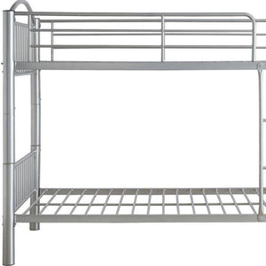 HomeRoots 78" Twin Over Twin Metal Bunk Bed – Space-Saving, Stylish Design with Safety Features for Kids' Rooms Silver 286164