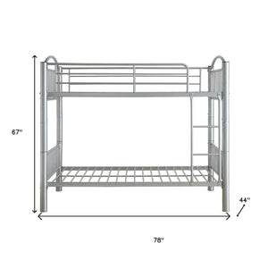 HomeRoots 78" Twin Over Twin Metal Bunk Bed – Space-Saving, Stylish Design with Safety Features for Kids' Rooms Silver 286164