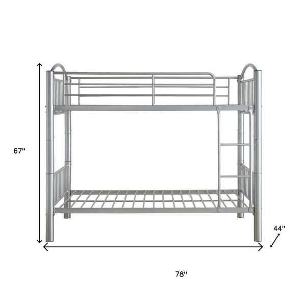 HomeRoots 78" Twin Over Twin Metal Bunk Bed – Space-Saving, Stylish Design with Safety Features for Kids' Rooms Silver 286164
