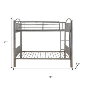 HomeRoots Silver Full Over Full Metal Bunk Bed – Modern Space-Saving Design with Safety Features for Shared Rooms Silver 286166