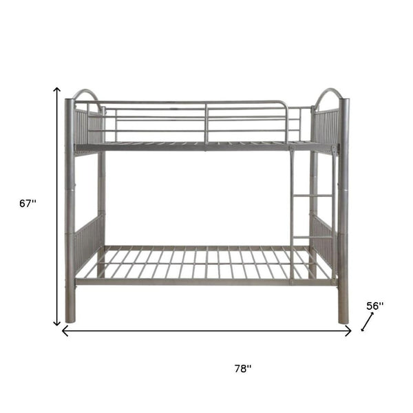 HomeRoots Silver Full Over Full Metal Bunk Bed – Modern Space-Saving Design with Safety Features for Shared Rooms Silver 286166
