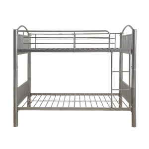 HomeRoots Silver Full Over Full Metal Bunk Bed – Modern Space-Saving Design with Safety Features for Shared Rooms Silver 286166