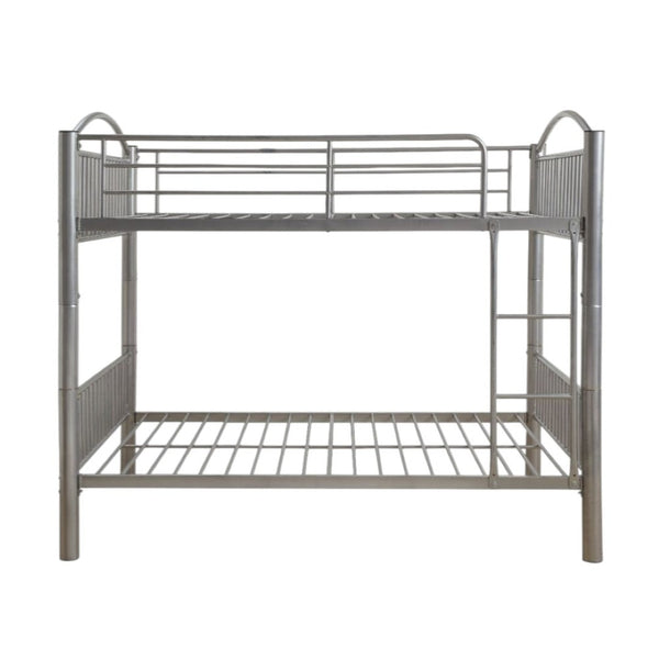 HomeRoots Silver Full Over Full Metal Bunk Bed – Modern Space-Saving Design with Safety Features for Shared Rooms Silver 286166