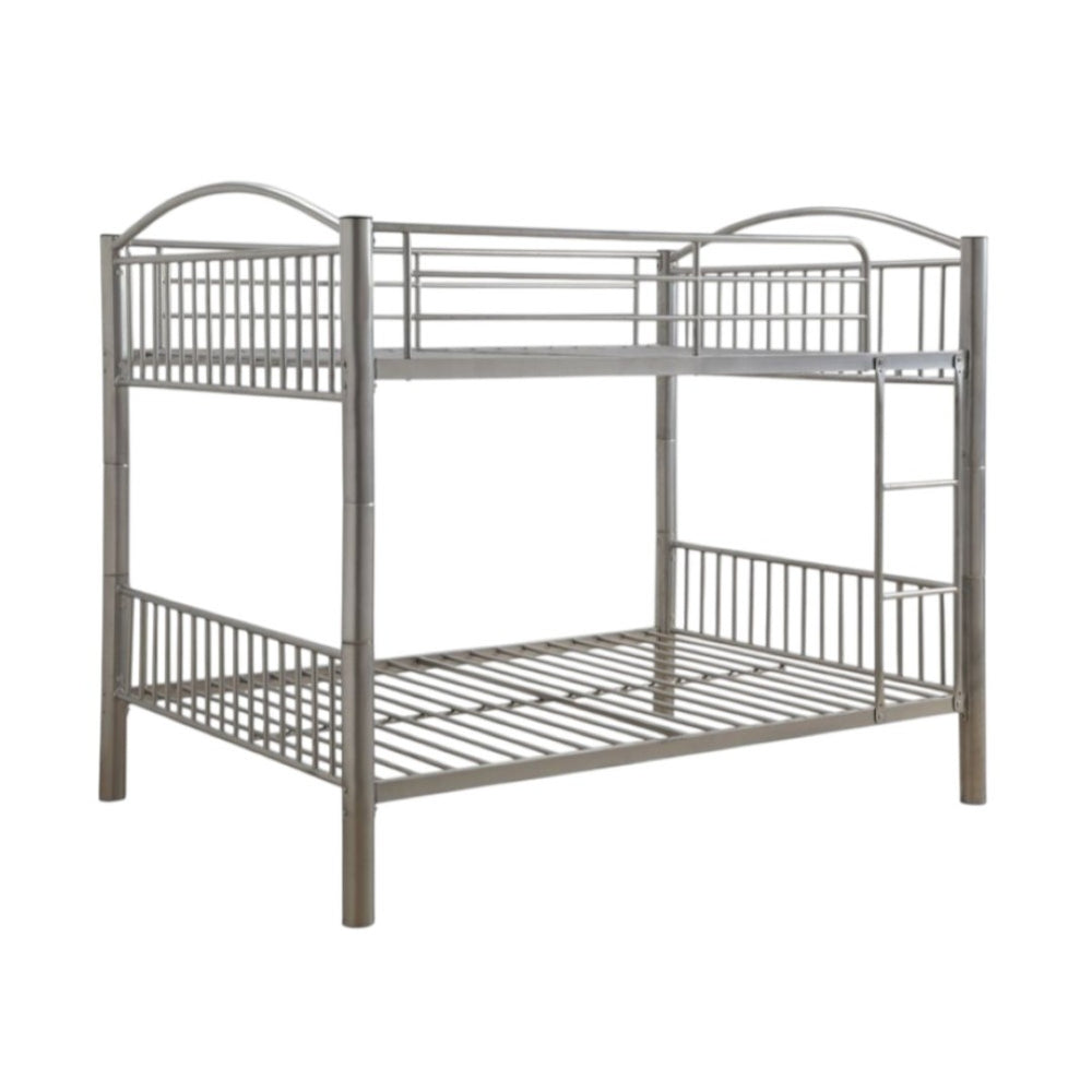HomeRoots Silver Full Over Full Metal Bunk Bed – Modern Space-Saving Design with Safety Features for Shared Rooms Silver 286166