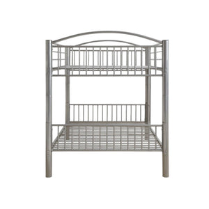 HomeRoots Silver Full Over Full Metal Bunk Bed – Modern Space-Saving Design with Safety Features for Shared Rooms Silver 286166