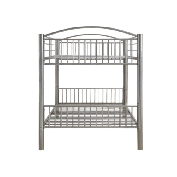 HomeRoots Silver Full Over Full Metal Bunk Bed – Modern Space-Saving Design with Safety Features for Shared Rooms Silver 286166