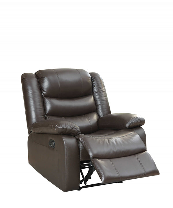 Homeroots 36" X 36" X 41" Espresso Top Grain Leather Match Recliner   286172