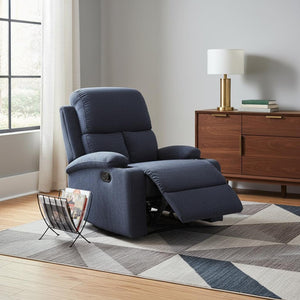 HomeRoots 32" Luxurious Linen Recliner with Plush Comfort and Space-Saving Design for Modern Living Spaces Blue 286181