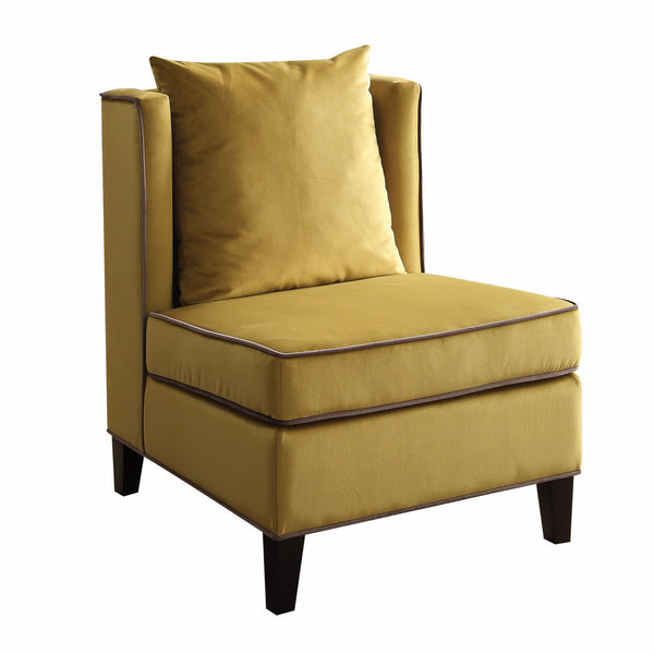 Homeroots Dark Yellow Velvet With Piping Accent Chair   286189
