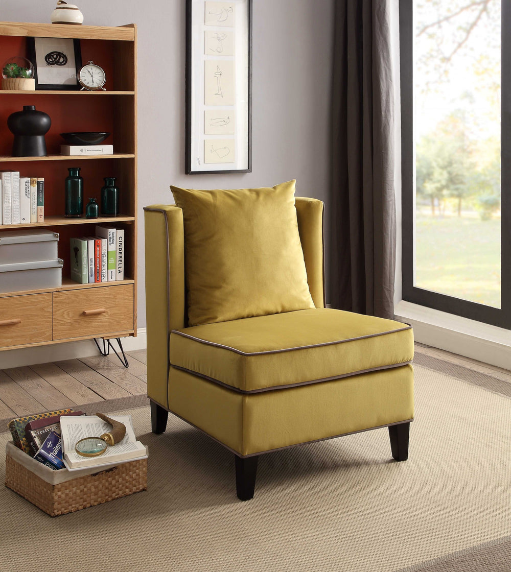 Homeroots Dark Yellow Velvet With Piping Accent Chair   286189