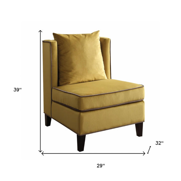 HomeRoots 29" Bold Yellow and Black Velvet Side Chair with Toss Pillow - Stylish Comfort for Any Space 286189