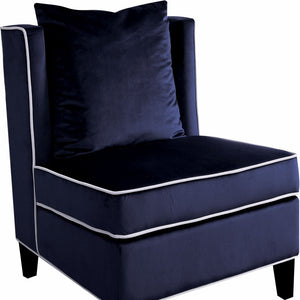 Homeroots 29" Dark Blue And Black Velvet Slipper Chair   286191