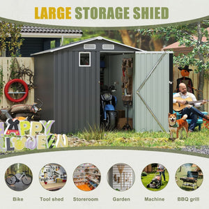 English Elm 6x8ft Outdoor Steel Storage Shed Lockable Vented Galvanized Metal Garden Backyard Tool Unit Dark Gray W1598P361333