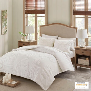 Madison Park Bahari Coastal 3 Piece Tufted Cotton Chenille Palm Comforter Set MP10-6222 Off-White