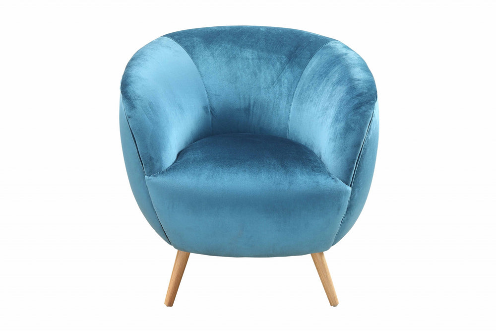 Homeroots Teal Velvet Armed Accent Chair With Natural Finish Wood Legs   286212