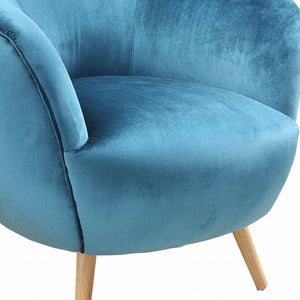 HomeRoots 35" Blue and Brown Velvet Arm Chair with Ottoman - Elegant Cozy Accent Chair for Any Room Decor 286212