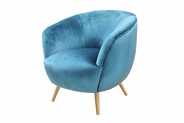 HomeRoots 35" Blue and Brown Velvet Arm Chair with Ottoman - Elegant Cozy Accent Chair for Any Room Decor 286212