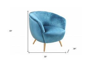 HomeRoots 35" Blue and Brown Velvet Arm Chair with Ottoman - Elegant Cozy Accent Chair for Any Room Decor 286212