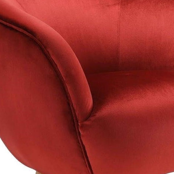 HomeRoots 35" Luxurious Red and Brown Velvet Arm Chair with Ottoman - Stylish Comfort for Any Space! 286214