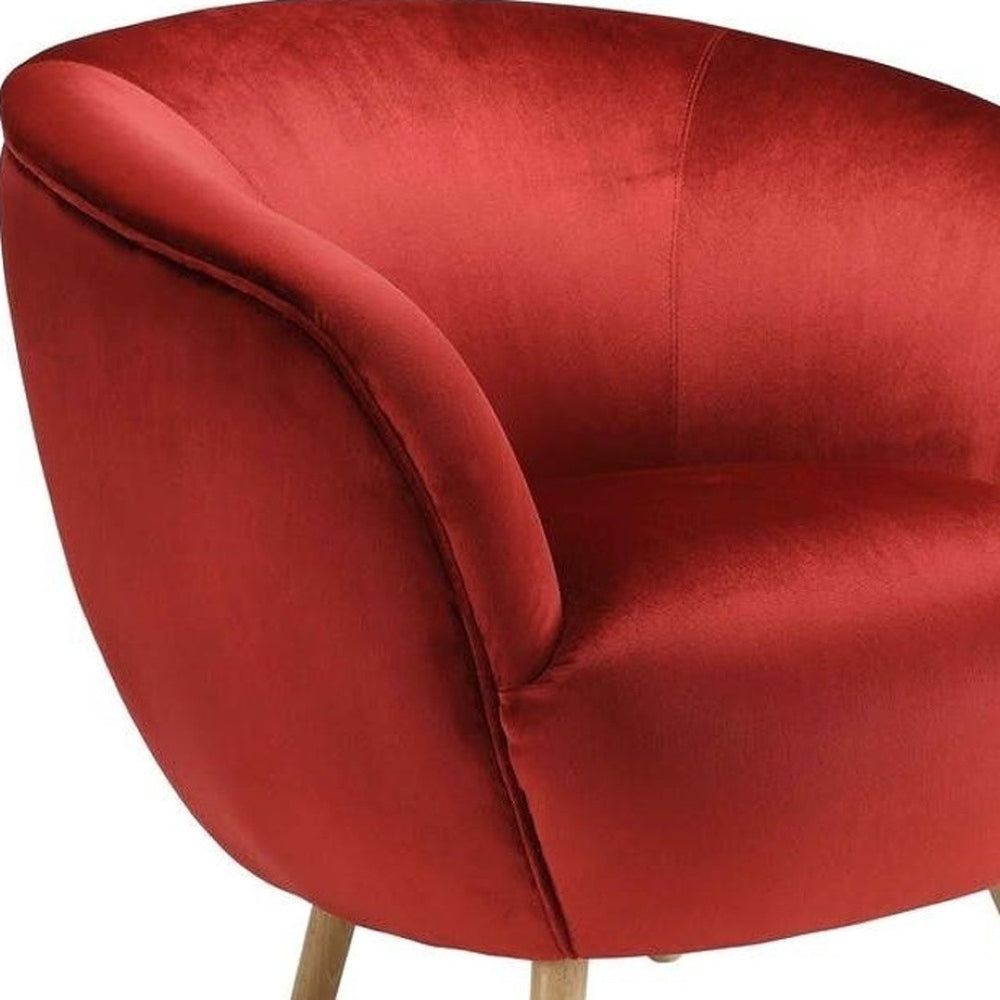 HomeRoots 35" Luxurious Red and Brown Velvet Arm Chair with Ottoman - Stylish Comfort for Any Space! 286214