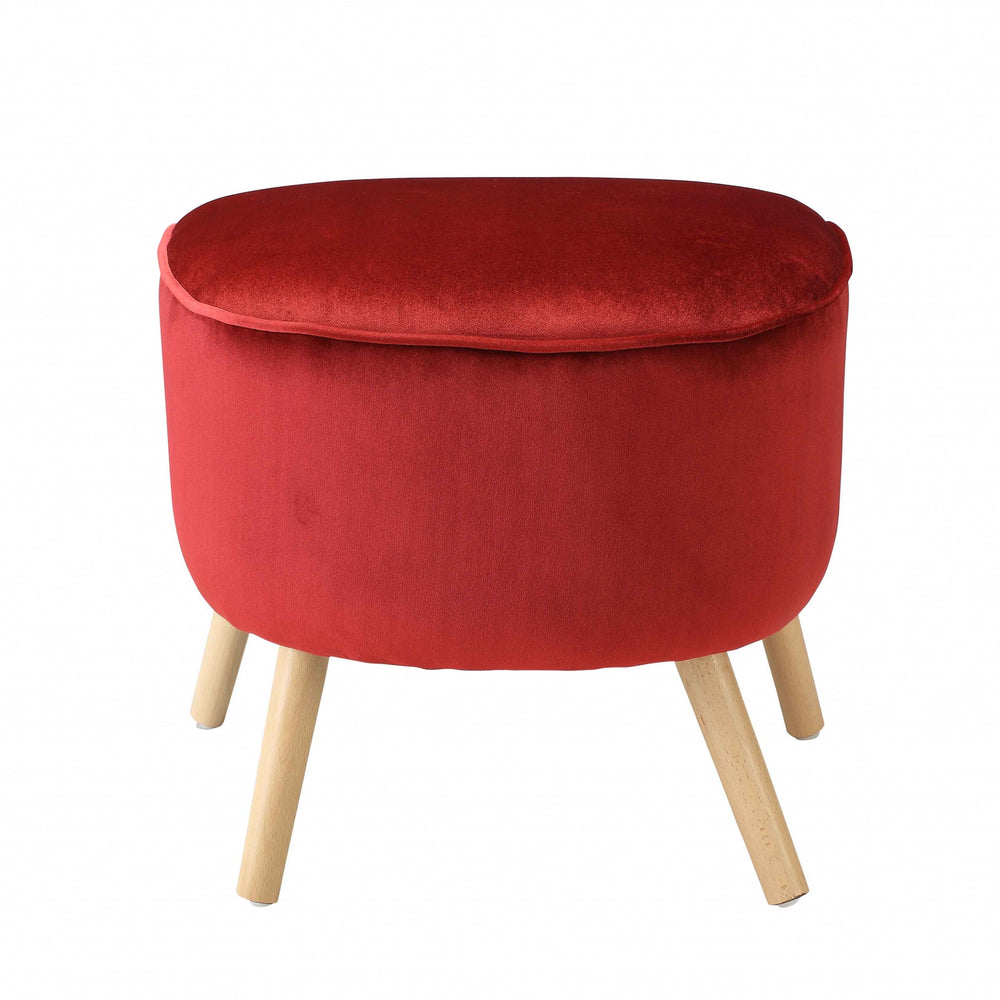 Homeroots 22" Red Velvet And Brown Ottoman   286215
