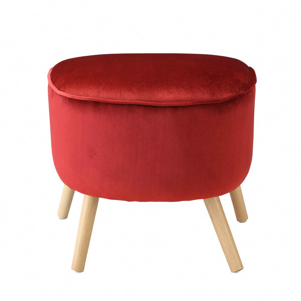 Homeroots 22" Red Velvet And Brown Ottoman   286215