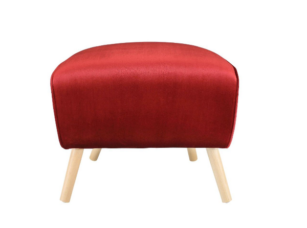 Homeroots 22" Red Velvet And Brown Ottoman   286215