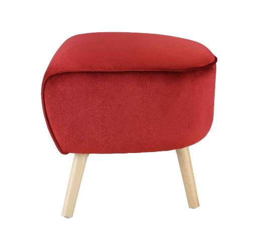 Homeroots 22" Red Velvet And Brown Ottoman   286215