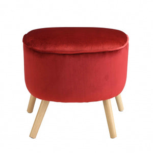 HomeRoots 22" Red Velvet Ottoman - Stylish Brown Base, Plush Comfort, Versatile Footrest & Seating Solution! 286215