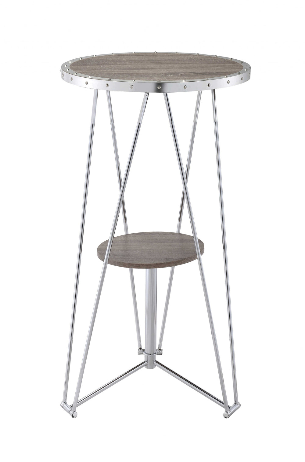 Homeroots 24" X 24" X 41" Oak And Chrome Bar Table   286223