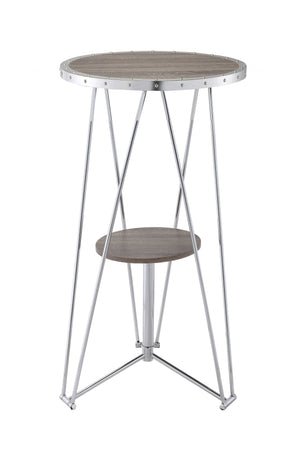 Homeroots 24" X 24" X 41" Oak And Chrome Bar Table   286223