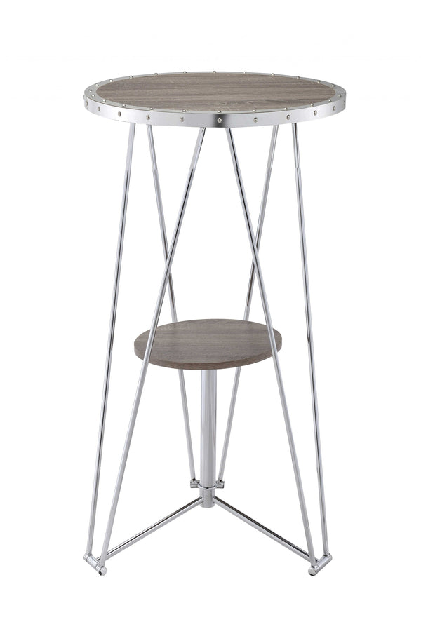 Homeroots 24" X 24" X 41" Oak And Chrome Bar Table   286223