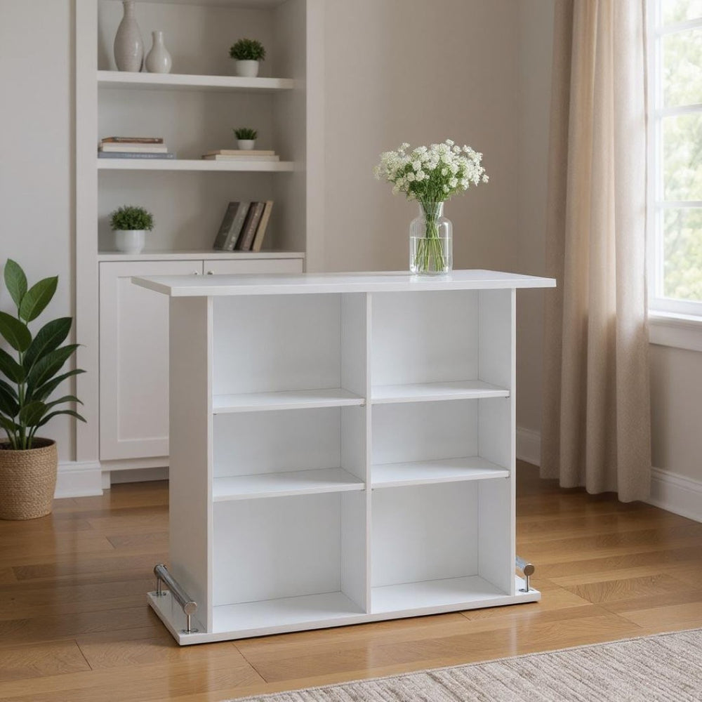 HomeRoots 47" White High-Top Rectangular Bar Table - Modern Style, Built-in Storage, Durable & Elegant Design 286226