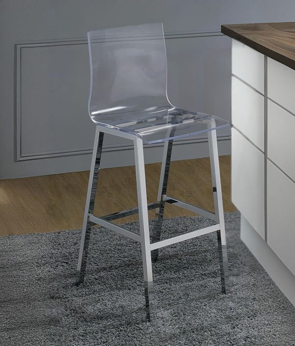 Homeroots 39" Clear And Silver Acrylic And Metal Counter Height Bar Chair   286228
