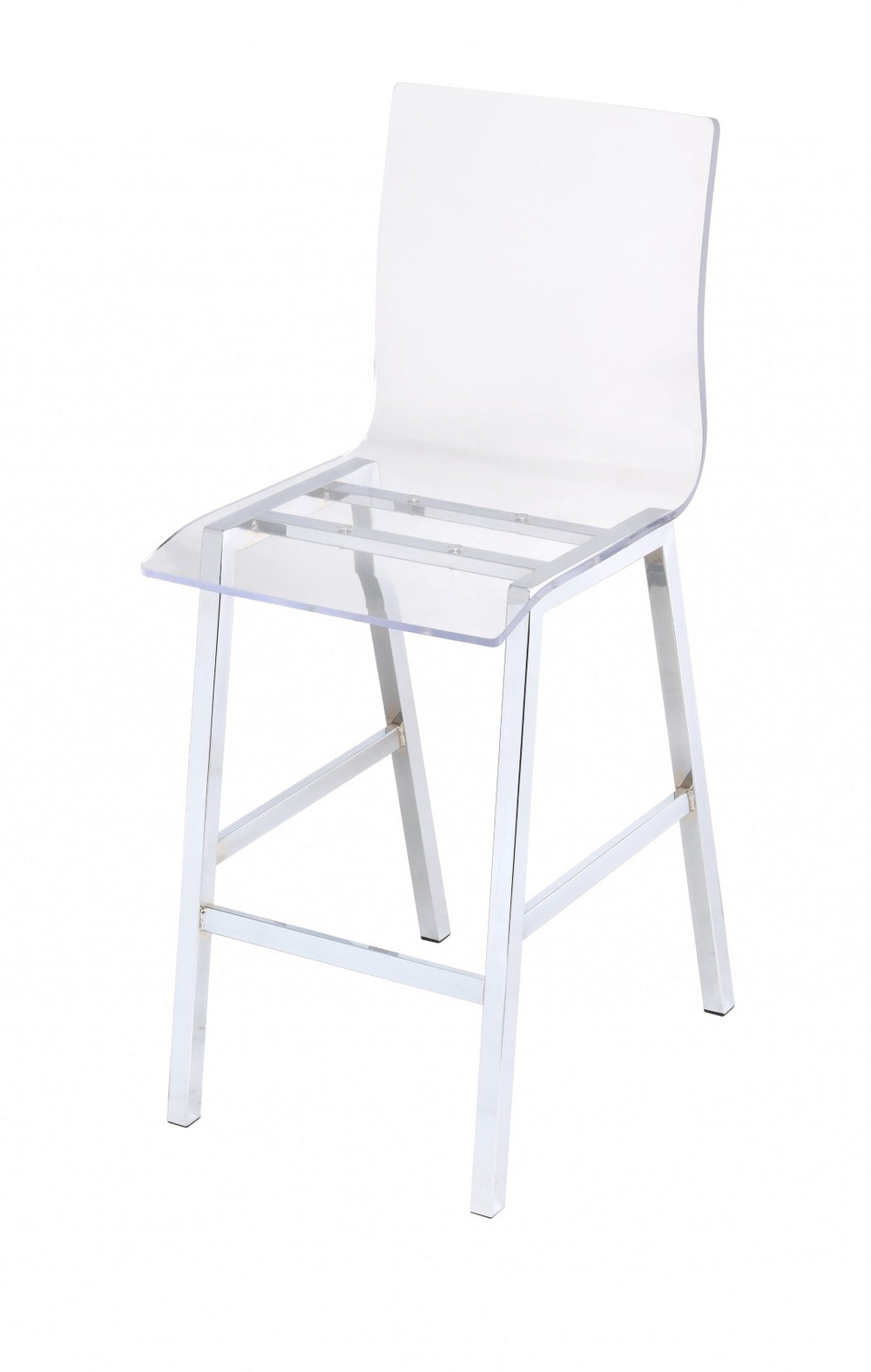 HomeRoots 39" Clear Acrylic and Silver Metal Counter Height Bar Chair – Modern, Stylish Seating Solution for Any Space 286228