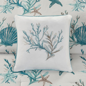 English Elm 7 Piece Cotton Sateen Comforter Set In Aqua – Coastal Bedding With Decorative Pillows & Shams B03597267