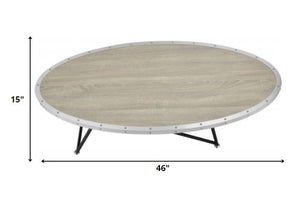 Homeroots 46" Natural And Black Iron Round Coffee Table   286244