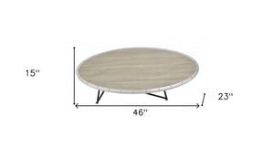 HomeRoots 46" Natural and Black Wood Round Coffee Table with Iron Base - Stylish Modern Centerpiece for Any Room 286244