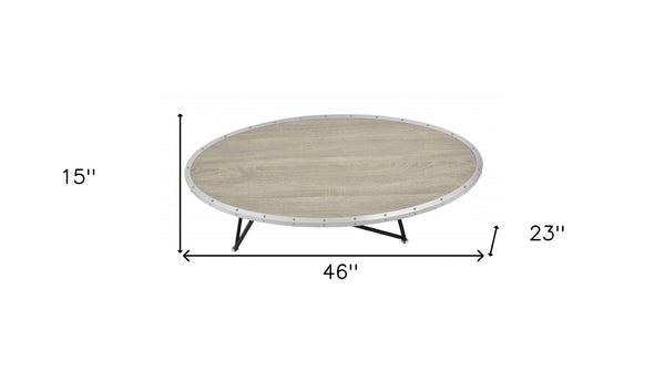 HomeRoots 46" Natural and Black Wood Round Coffee Table with Iron Base - Stylish Modern Centerpiece for Any Room 286244
