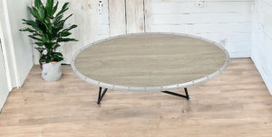 Homeroots 46" Natural And Black Iron Round Coffee Table   286244