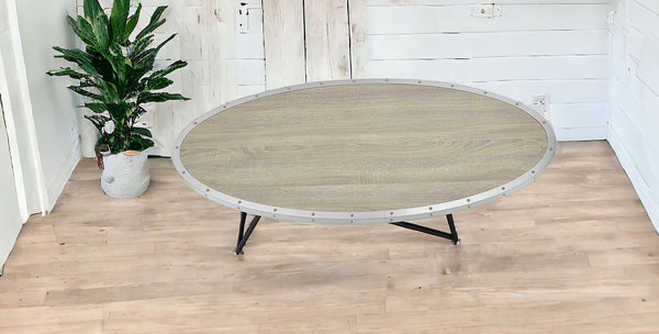 Homeroots 46" Natural And Black Iron Round Coffee Table   286244