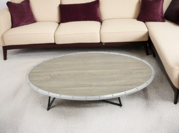 HomeRoots 46" Natural and Black Wood Round Coffee Table with Iron Base - Stylish Modern Centerpiece for Any Room 286244