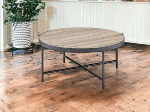 Homeroots 32" Brown And Black Iron Round Coffee Table   286245